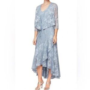 ALEX EVENINGS Size 10 Metallic Floral High-Low Chiffon Jacquard Jacket Dress